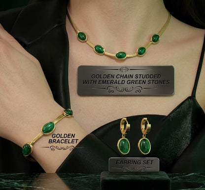 Oval Green Crystal Pendant Necklace Set